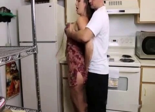 Dress-wearing beauty and her hung son